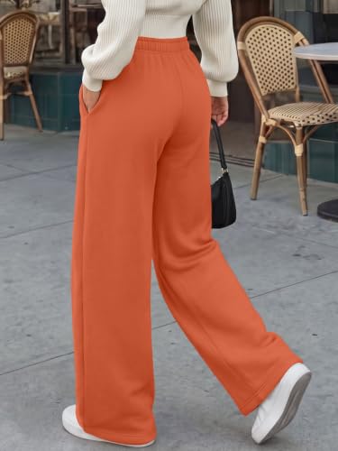Trendy Queen Womens Wide Leg Fleece Lined Fall Sweatpants - color: Orange, size: Small