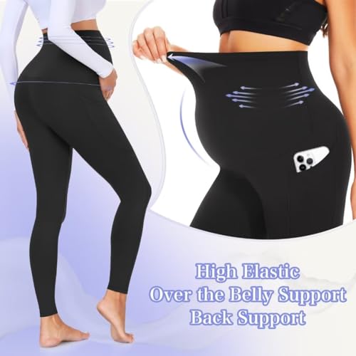 GROTEEN 3 Pack Maternity Leggings with Pockets Over Belly Yoga Pants - color: 01-black/Black/Black, size: Small