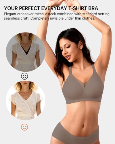 As Fairy Wireless Seamless Jelly Support Full Coverage Bra with V Mesh Neck - color: Grey-mesh, size: 38B