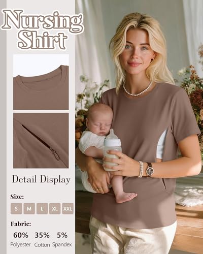 3 Pack Women's Nursing Shirts - color: Coffee, White, Black, size: Small