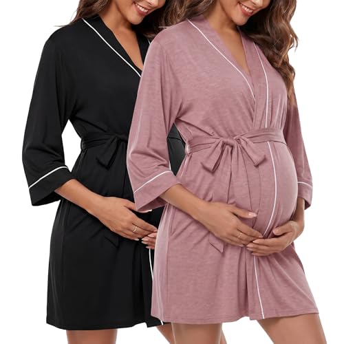Cutecrop 2 Pack Maternity Nursing Robe Delivery Gown - color: Black, Pink, size: Large