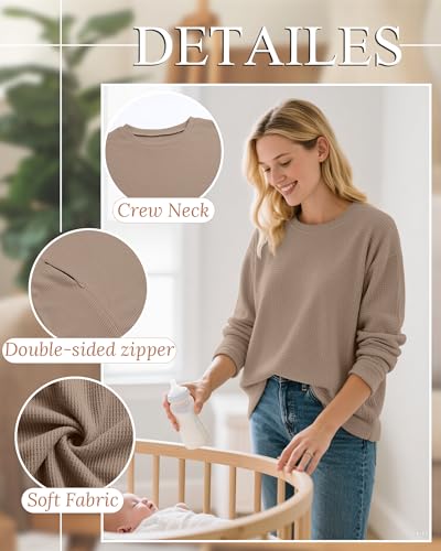 Oakgarden Women's Zipper Oversized Nursing Sweatshirts - color: Coffee, size: Small