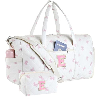 Personalized Quilted Duffle Bag for Travel Gym Weekender Hospital Carry On - color: Pink Bow, size: E