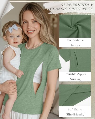 Huukeay 3 Pack Women's Nursing Tops - color: Light Green, Wine Red, Black, size: Small