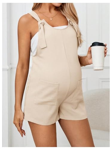 OYOANGLE Women's Maternity Romper Tie Knot Wide Strap Summer Overall - color: Apricot, size: Small
