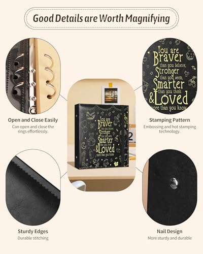 Leather Baby Scrapbook Album, Baby Memory Keepsake for New Moms & Dads - color: Black