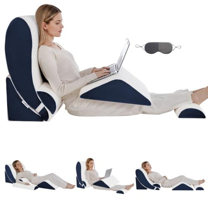 Wedge Pillow Set for After Surgery,White/Navy,5PCS-23.2" - color: White/Navy, size: 5PCS-23.2''