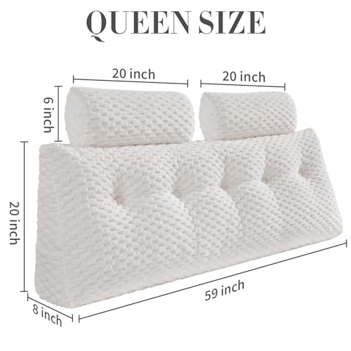 EUHAMS Headboard Pillow Queen with Neck Roll, Triangular Backrest Pillow - color: White, size: Queen