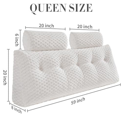 EUHAMS Headboard Pillow Queen with Neck Roll, Triangular Backrest Pillow - color: White, size: Queen