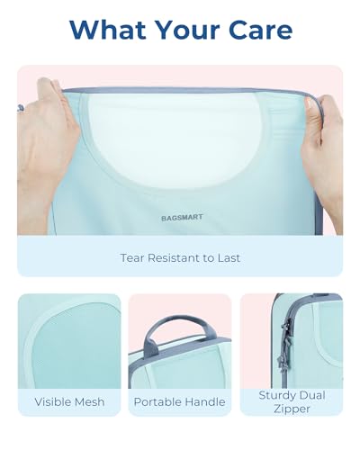 BAGSMART 6 Set Compression Packing Cubes, Travel Luggage Organizer Bags - color: 06-Sky Blue
