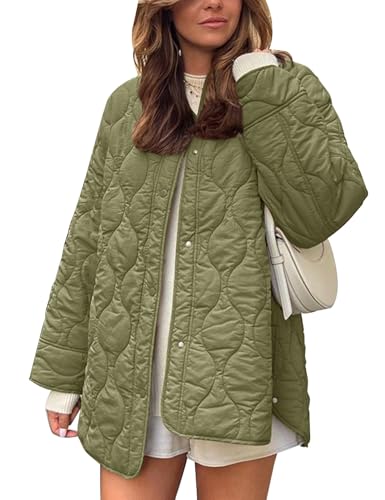 Flygo Womens Quilted Lightweight Jackets Oversized Puffer Coat with Pockets - color: Green, size: Small