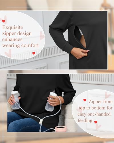 Oakgarden Women's Zipper Oversized Nursing Sweatshirts - color: Black, size: Small