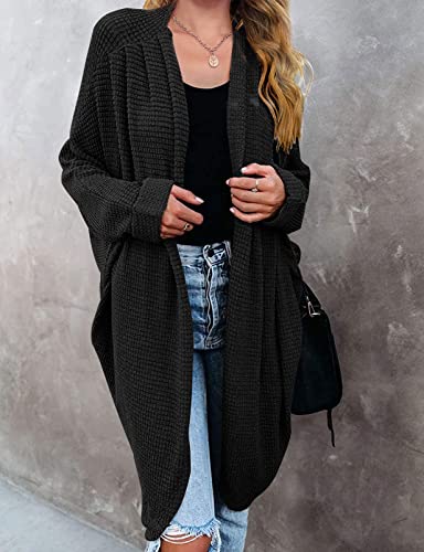 MEROKEETY Cardigan Sweaters for Women Oversized Long Cardigans Fall Outfits - color: Black, size: Large