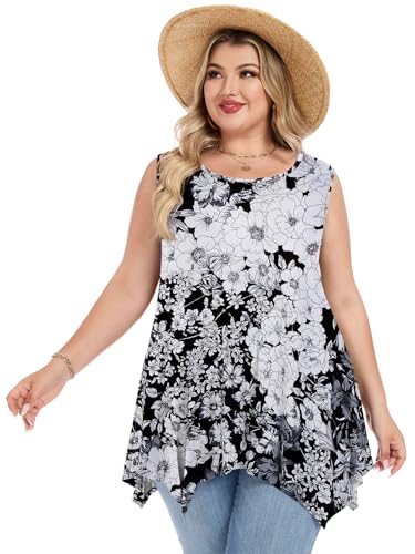 LARACE Womens Plus Size Tank Tops Summer Sleeveless Casual Loose Tunic - color: A-black36, size: 3X