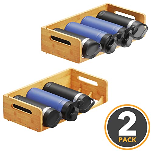 SpaceAid Bamboo Water Bottle Organizer with Labels, Kitchen Pantry Water Bottle Storage Rack for Cabinets, Home Cup and Wine Bottle Holder Shelf Organizers, 2 Pack 4-Slot, Hold 8 Bottles - size: 8 Bottles