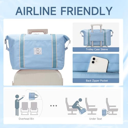 WALNEW Travel Duffel Bag, Weekender Bag for Women, Light Blue - color: Light Blue