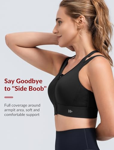 Yvette Women Front Closure Sports Bra for Running,Black,2XL D/DDD