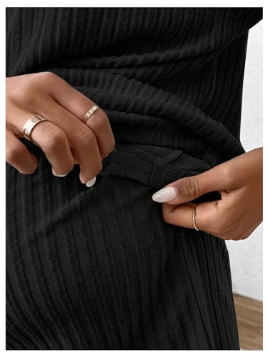 MakeMeChic Women's Maternity 2 Piece Sets Ribbed Shirt and Biker Shorts - color: Black, size: Medium