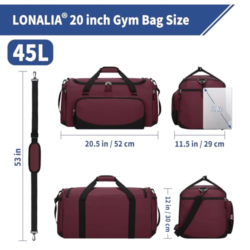 45L Gym Sport Duffle Bag for Men, Maroon - color: Maroon