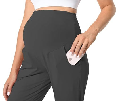 Foucome Women's Maternity Pants Comfy Stretchy Joggers Sweatpants - color: 2pack Black/Dark Grey, size: Large