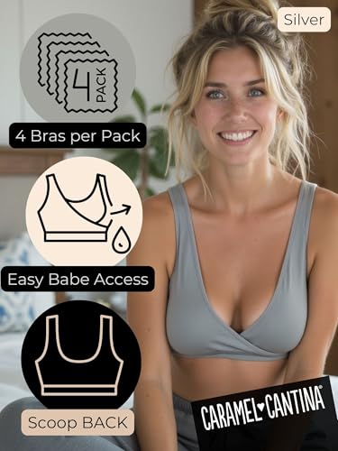 Caramel Cantina 4 Pack Nursing Maternity Women’s Sleep Comfort Bralette Bra - color: Basics, size: Medium