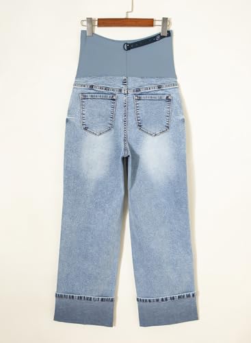 BLENCOT Maternity Jeans Over Belly Straight Leg Denim Pants with Pockets - color: Light Blue, size: Medium