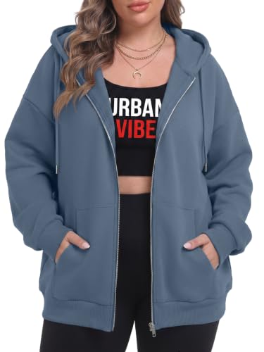 OLRIK Women's Plus Size Zip Up Hoodie 2026 Fall Jacket Casual Sweatshirt - color: Dust Blue, size: 2X
