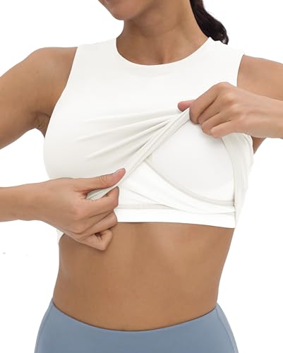 V VOCNI Nursing Tank Tops Racerback Breastfeeding Crop Top - color: White, size: X-Large