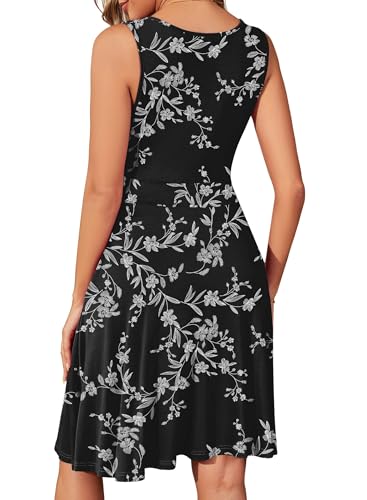 WEACZZY Women Summer V Neck Sleeveless Dress with Pockets Beach Sundress - color: White Black, size: Medium