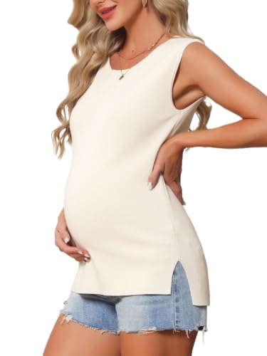 Womens Maternity Tank Top Sleeveless Knit Pullover Tops Basic Knit Summer Sweater Casual Shirts 2026 - color: Khaki, size: Large