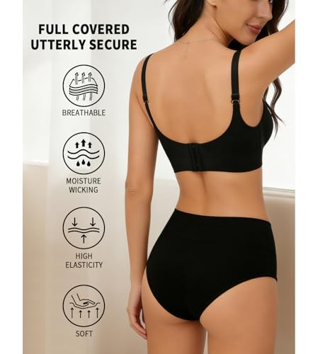 Cotton Underwear for Women High Waisted Full Coverage Briefs Multi-Pack - color: Hw-black-5 Pack, size: 5X-Large