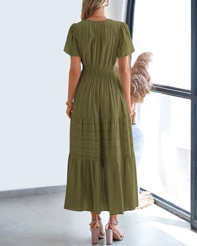 BTFBM Womens Summer 2026 Casual Maxi Dresses - color: Army Green, size: Large