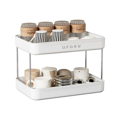 UFORU Countertop Coffee Station Organizer,Cup Rack,Mug & Wine Glass Holder - color: White