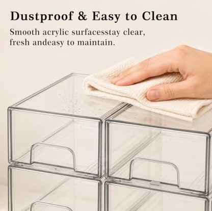 Clear Stackable Storage Drawers: Acrylic Organizer Bins 8 Pack - size: 8 Pack (4 Small+4 High)
