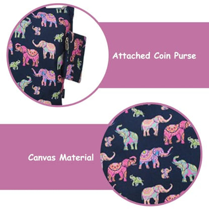 NGIL Medium Canvas Tote Bag with Coin Purse - color: Bohemian Elephant-navy