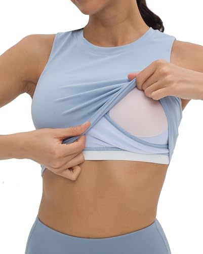 V VOCNI Nursing Tank Tops Racerback Breastfeeding Crop Top - color: Blue, size: Small