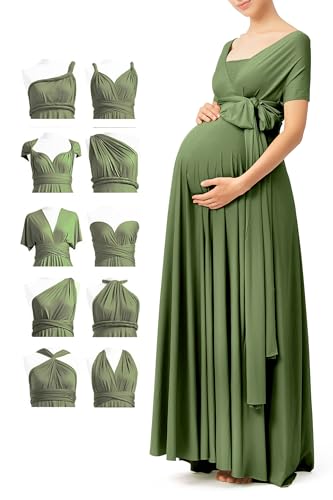 72styles Maternity Multi-Way Wrap Infinity Maxi Dress for Baby Shower - color: Olive Green, size: One Size