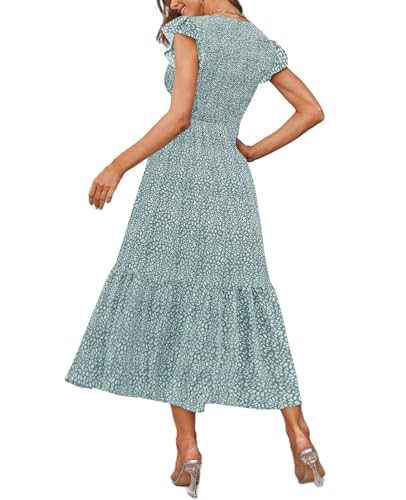 CzzzyL Women's Nursing Dress Flutter Sleeve Crew Neck Smocked Midi Pockets - color: Leopardcyan, size: Medium