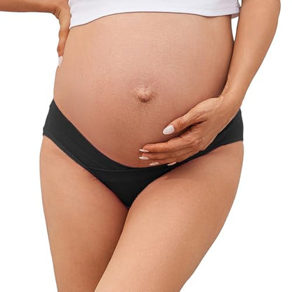 Molasus Cotton Crossover Maternity Underwear Under Bump Pregnancy Bikinis Panties - color: Black, size: Medium