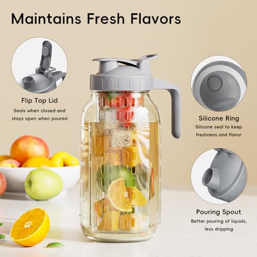 64 oz Mason Jar Pitcher, Glass Pitcher with Lid for Sun Tea & Iced Tea - color: Charcoal Gray, size: 64 Ounces