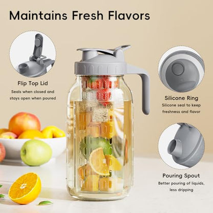 64 oz Mason Jar Pitcher, Glass Pitcher with Lid for Sun Tea & Iced Tea - color: Charcoal Gray, size: 64 Ounces