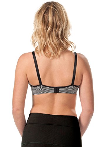LEADING LADY, Uma, Wireless Nursing Bra for Women, Double-Layered Cups, One Hand Nursing Clasps, Adjustable Straps, 34B-44DDD - color: Black/Gray Stripe, size: 42DD