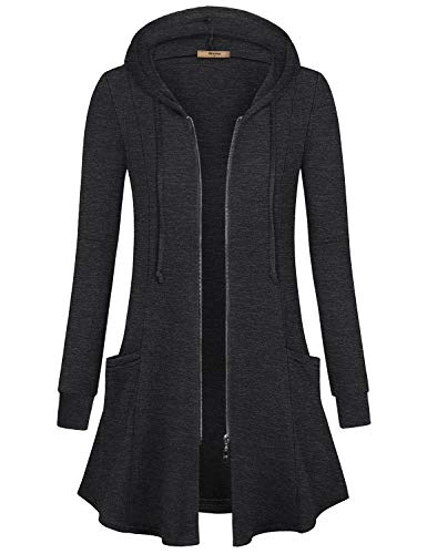 Miusey Womens Zip Up Long Hoodie Jacket Lightweight Tunic Sweatshirt Open Front Cardigan - color: 1# Dark Grey, size: Medium