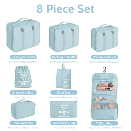 8 Set Packing Cubes for Travel, Anti-Tearing Suitcase Organizer, Sky Blue - color: Sky Blue