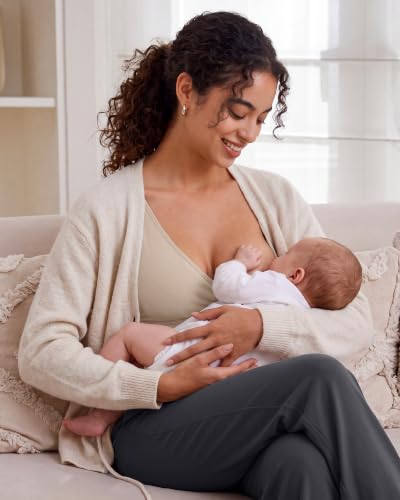 G4Free BareFeel Maternity Bra Wireless Nursing for Breastfeeding V Neck - color: Light Khaki, size: X-Small