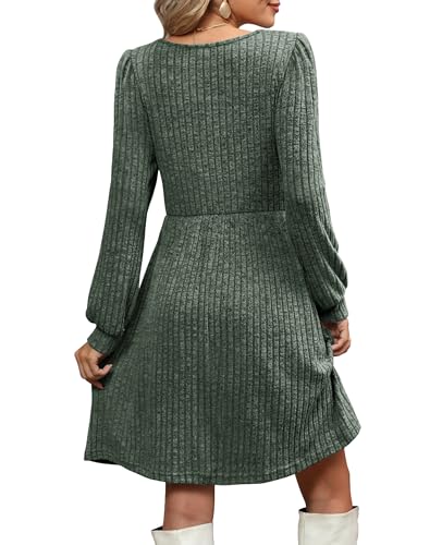 CzzzyL Womens Nursing Fall Dresses Square Neck Knit Sweater with Pockets - color: Deepgreen, size: X-Large