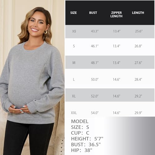 DEBELLY Nursing Friendly Sweatshirt for Breastfeeding Dual Zippers - color: Dark Grey, size: Large