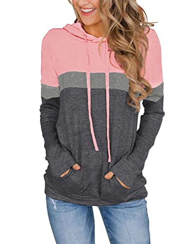 MixShe Women’s 2026 Fall Long Sleeve Hoodie Pullover Sweatshirt Lightweight Casual Tops Blouse - color: Light Pink, size: X-Large