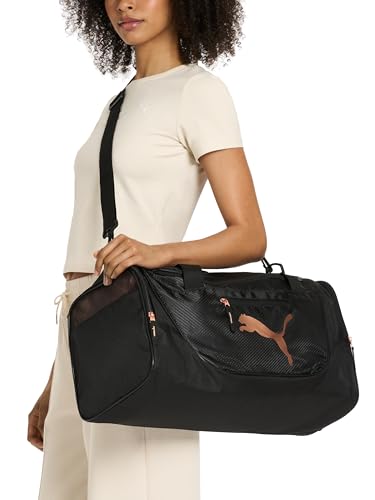 PUMA womens Candidate Duffel Bag with Removable Strap & Shoe Pocket - color: Black/Rose Gold