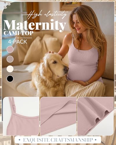 4 Pack Maternity Tank Tops - color: Gray Pink, Latte, Cream, Black, size: X-Large